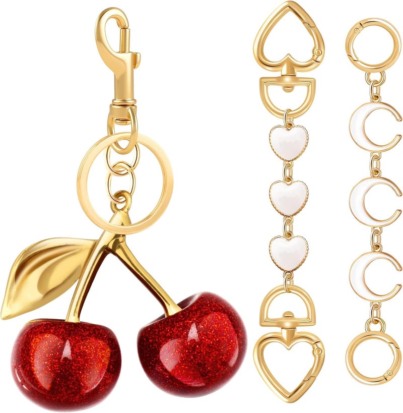 Tmtains 3Pcs Bag Extender Chain Gold Purse Extender Chain Heart Moon Purse Strap Extenders White Purses Strap Replacement Crossbody Red Cherry Bags Accessories for Women Cute Bag Charms for Handbags Tote Bags - Image 1